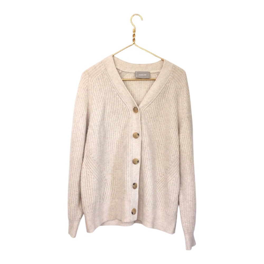 Everlane 100% Wool Cream Button Basic Cardigan Sweater L